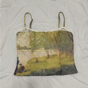 Edikted Artistic Print Tank Top in Green and Tan